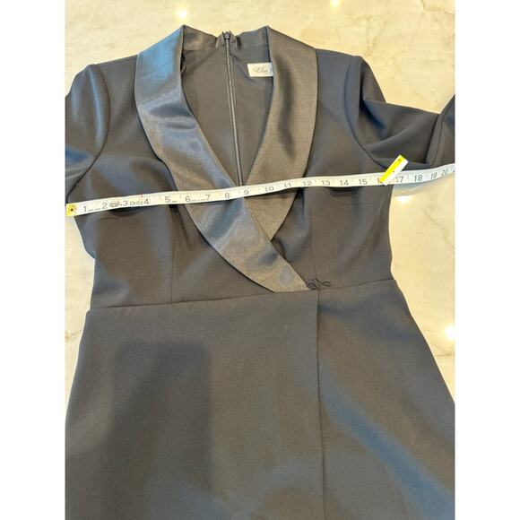 Eliza J Dress Sz 6 Black Satin Trim Wrap Evening Gown Long Sleeve Formal NWOT - Picture 13 of 16